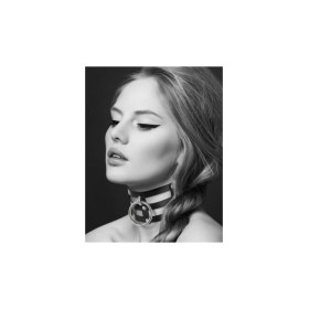 Collier en cuir noir SM triple lanière avec anneau métal argenté 